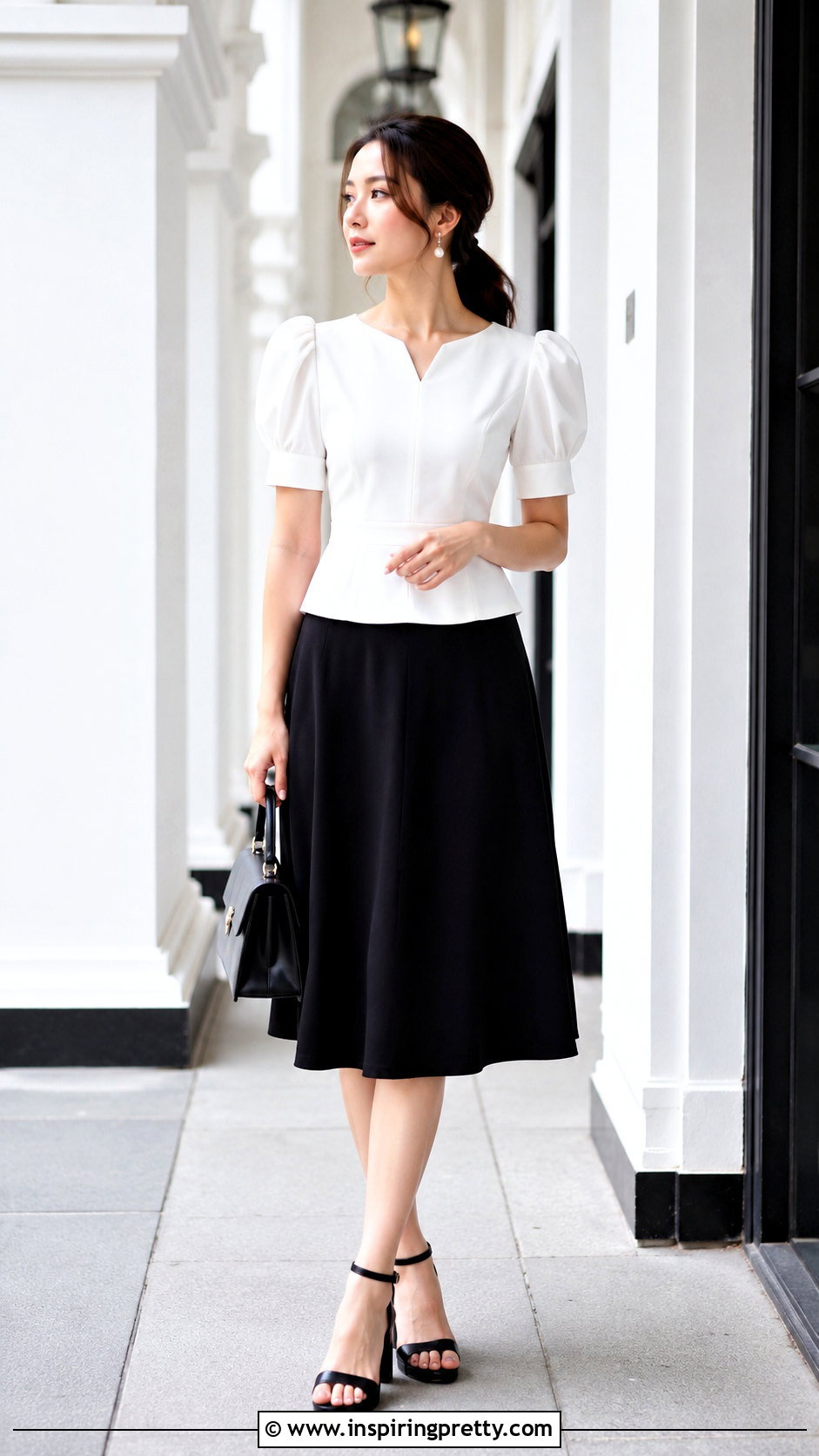 White Mizo Sunday Top With Black Midi Skirt - 50 Mizo Sunday Tops outfit ideas
