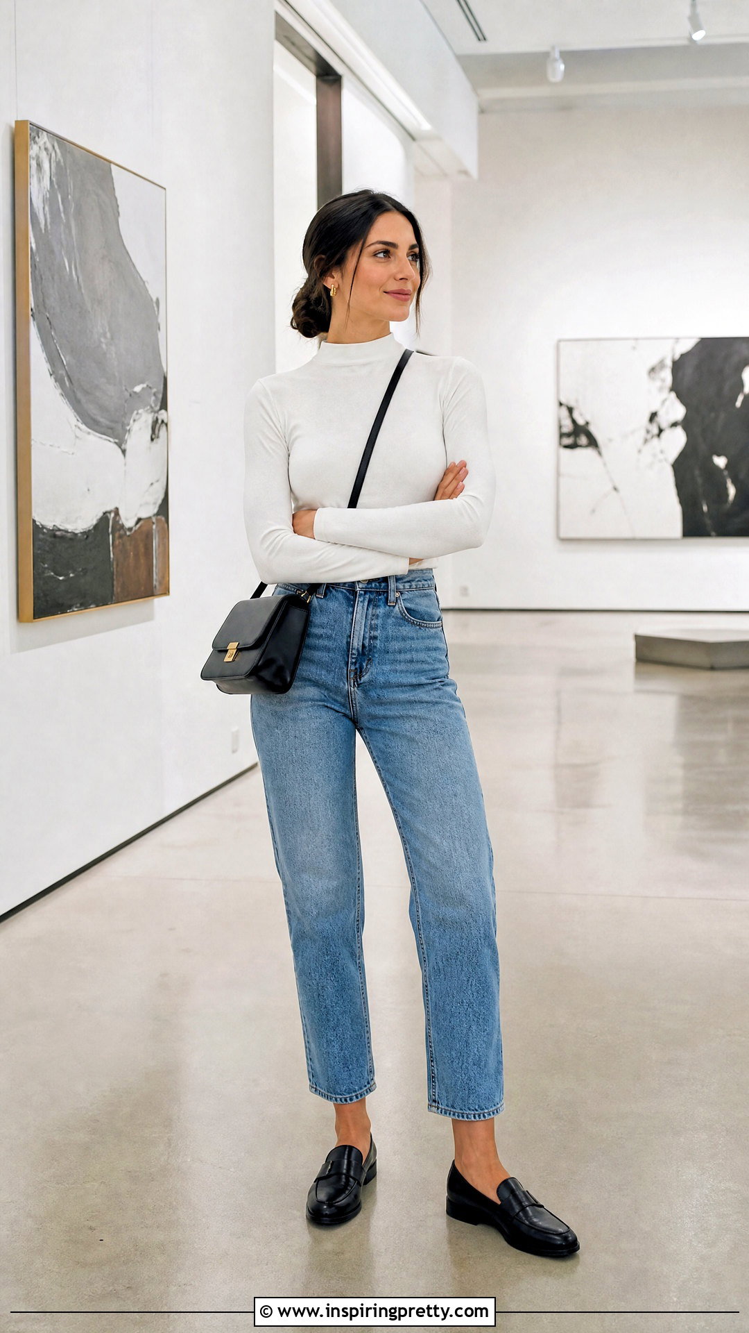 White Mock Neck Top With Cropped Jeans - 50 white top outfit casual ideas