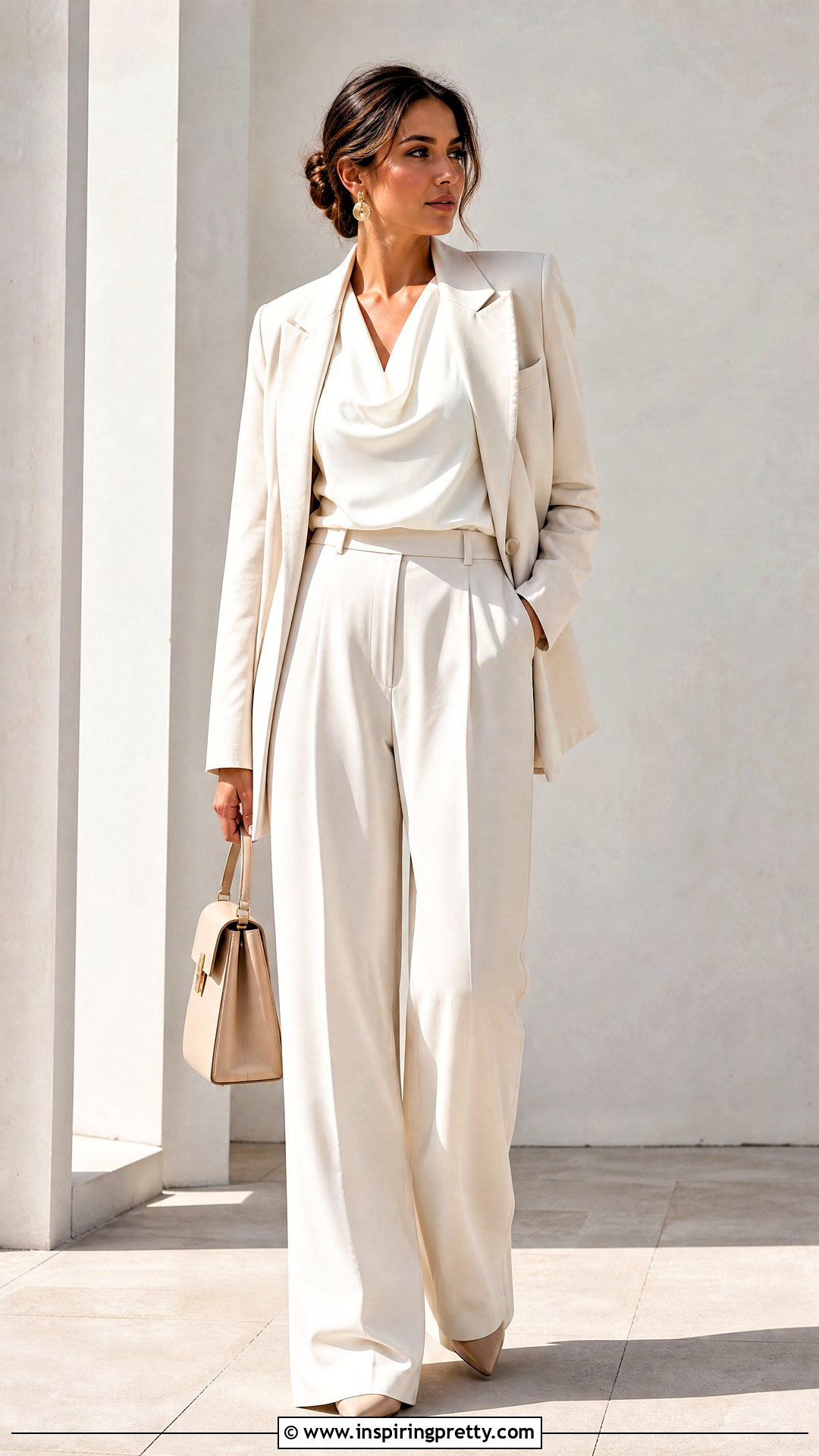 White Monochrome Cowl Neck Top Outfit - 50 cowl neck top outfit ideas