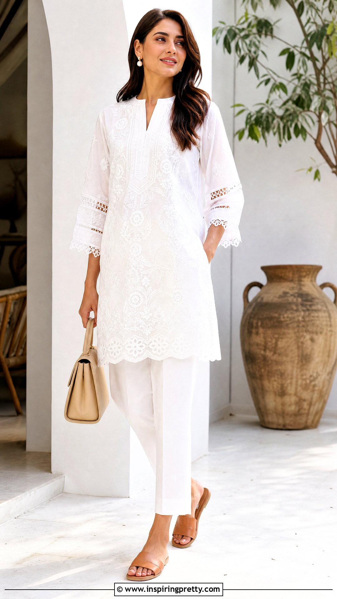 White Monochrome Kurti Top Outfit - 50 kurti top outfit ideas
