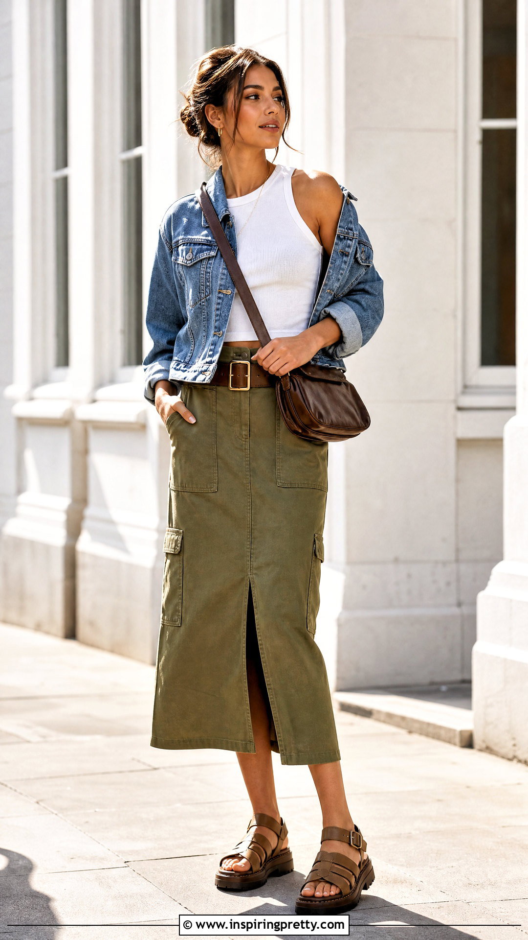 White Muscle Tee With Utility Skirt - 50 white top aesthetic ideas