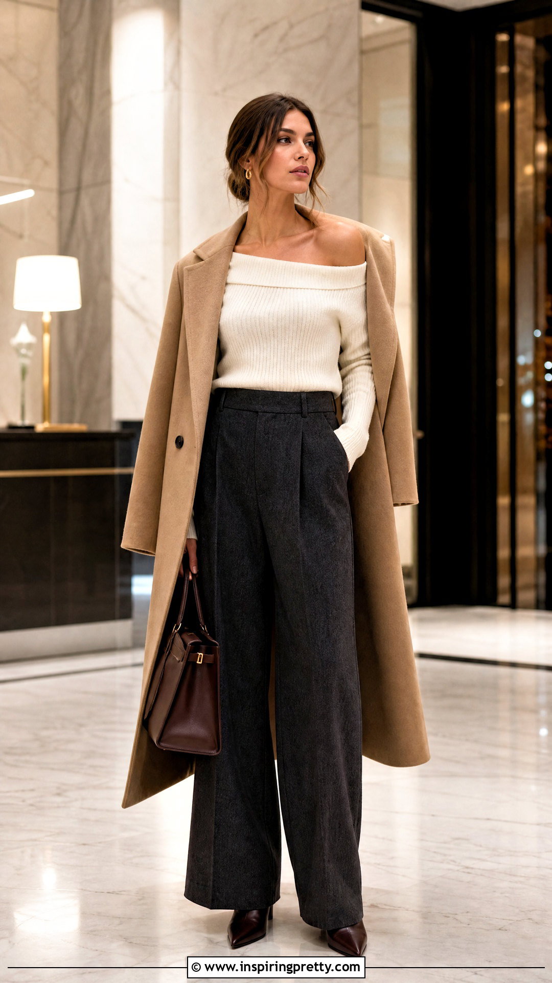 White Off The Shoulder Knit Top With Wool Trousers - 50 white off the shoulder top outfit ideas
