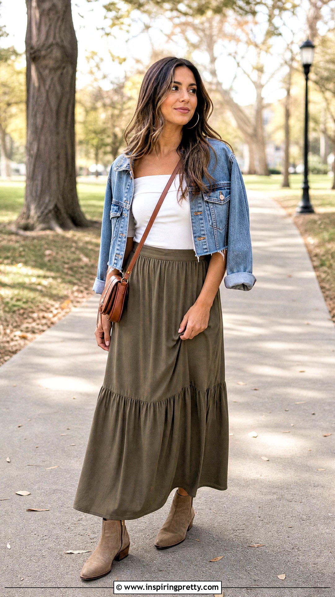 White Off The Shoulder Top With A Denim Jacket And Maxi Skirt - 50 white off the shoulder top outfit ideas