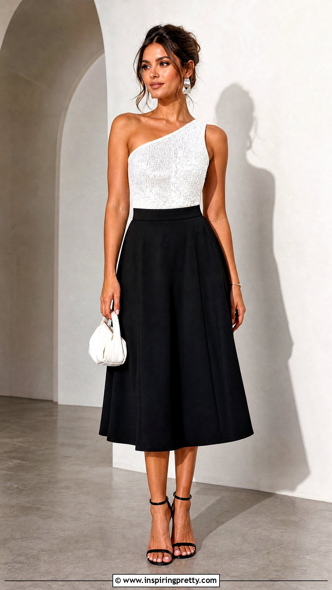 White One Shoulder Sequin Top With Midi Skirt - 20 white sequin tops for women