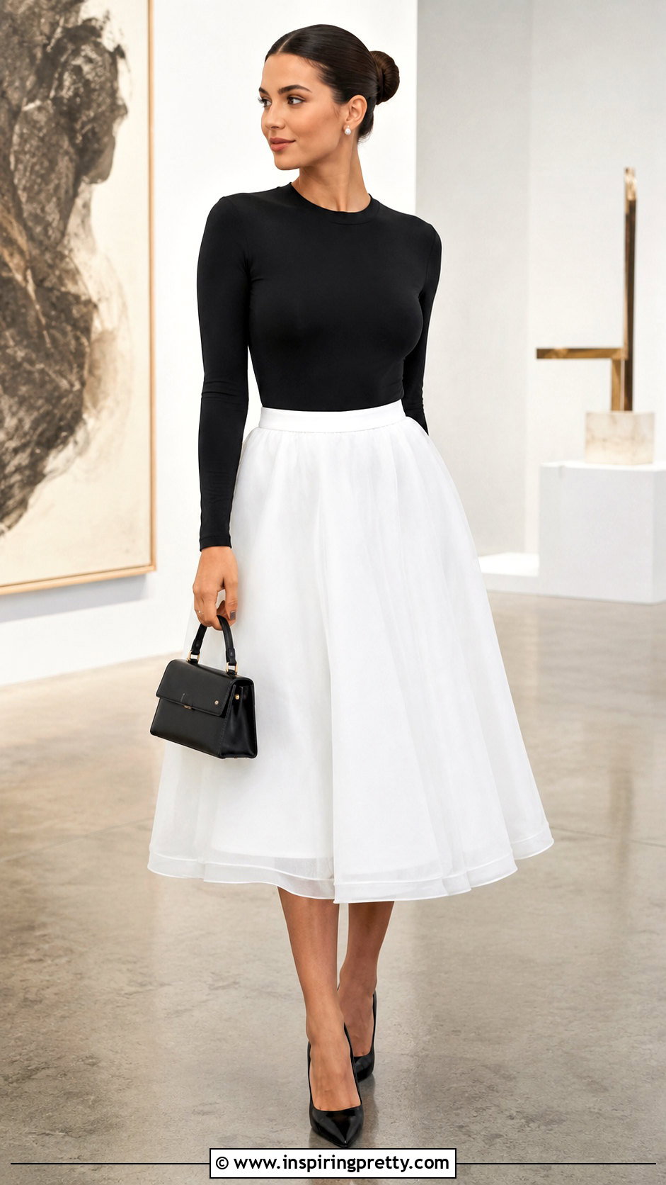 White Organza Skirt With Black Fitted Top - 20 organza skirt and top outfit ideas
