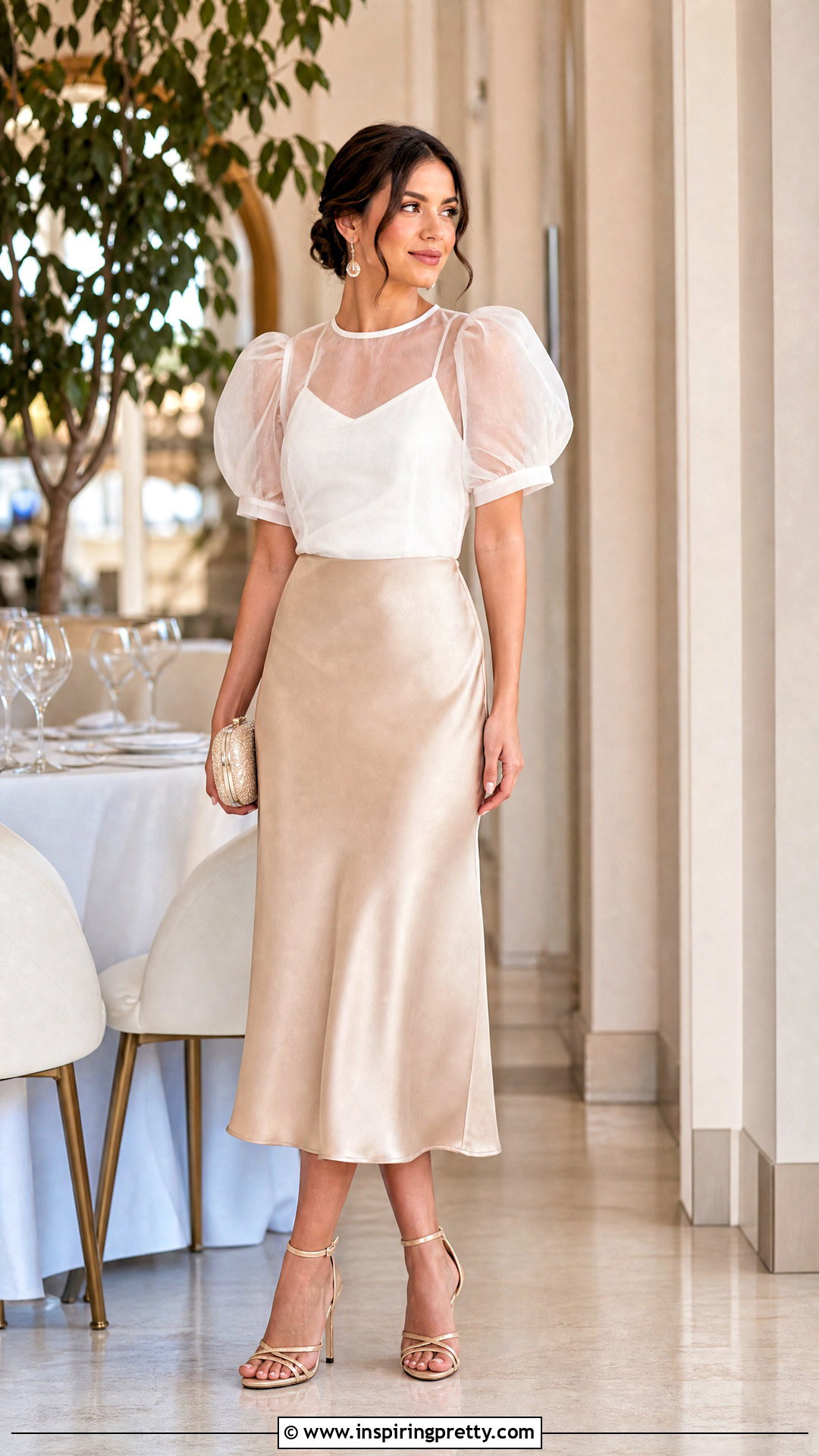 White Organza Top With Satin Skirt - 50 organza tops outfit ideas
