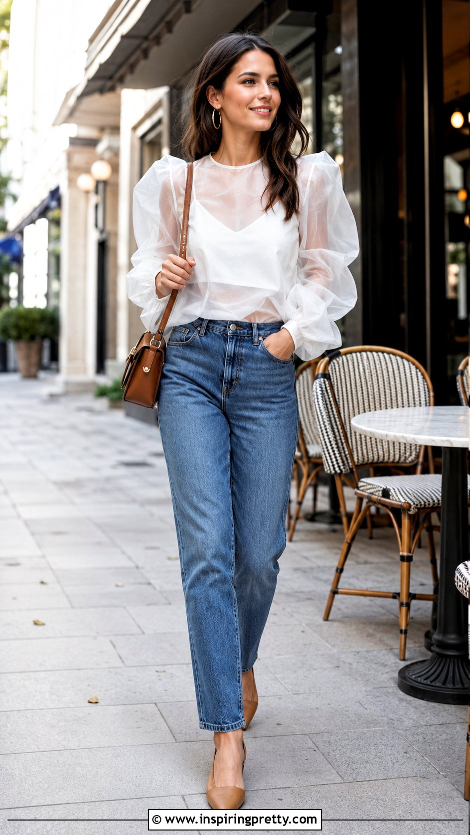 White Organza Top With Straight Leg Jeans - 50 organza top styles