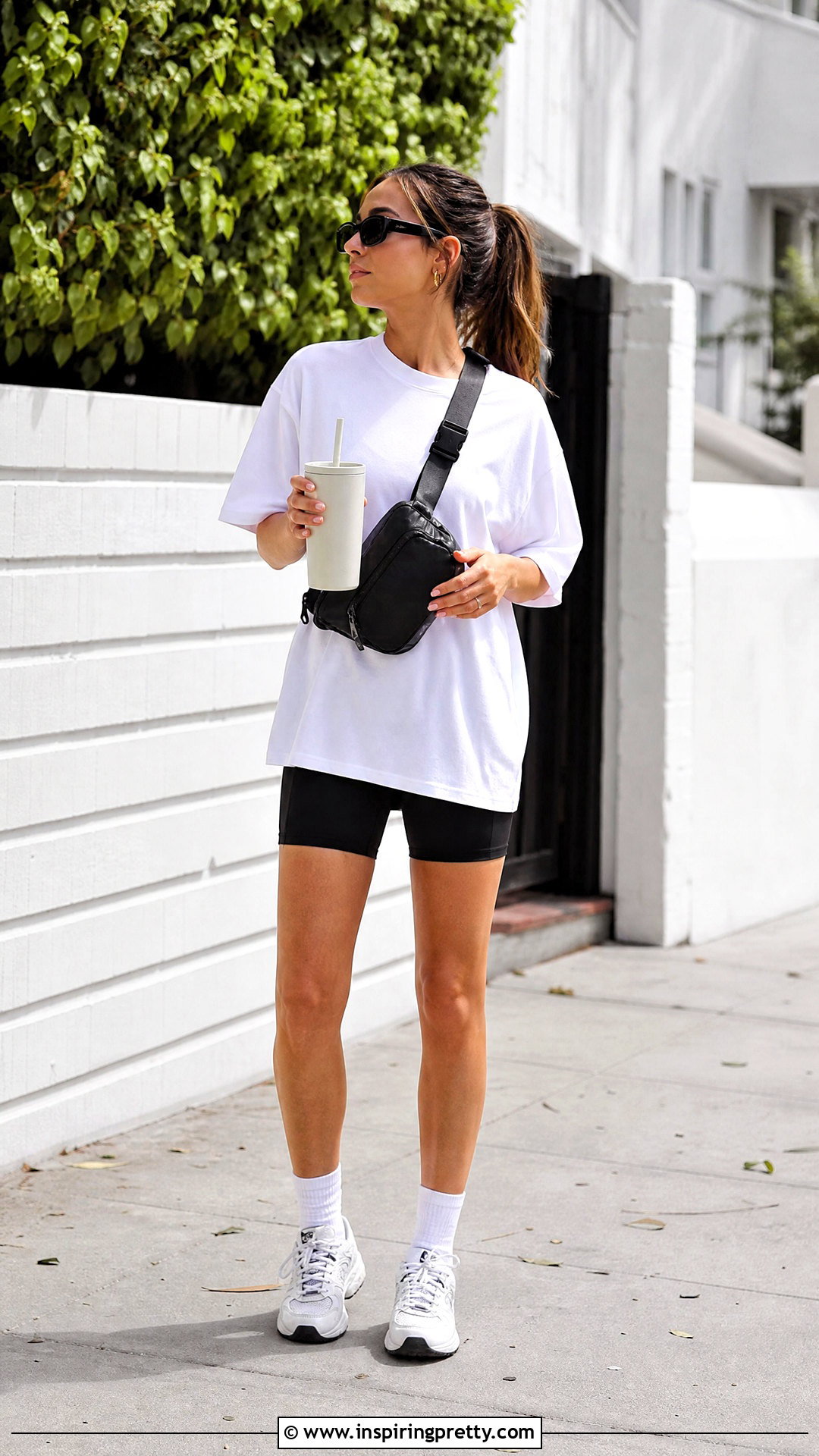 White Oversized T Shirt With Biker Shorts - 50 White Summer Top outfit ideas