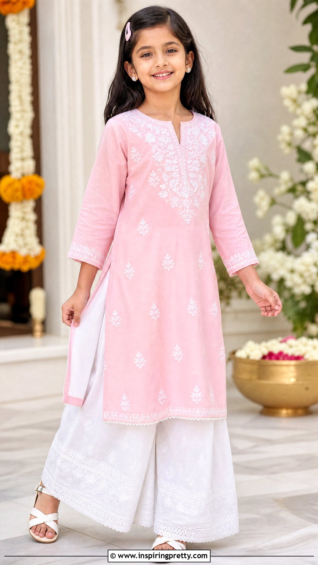 White Palazzo With Pink Kurti - 50 kids plazo with tops