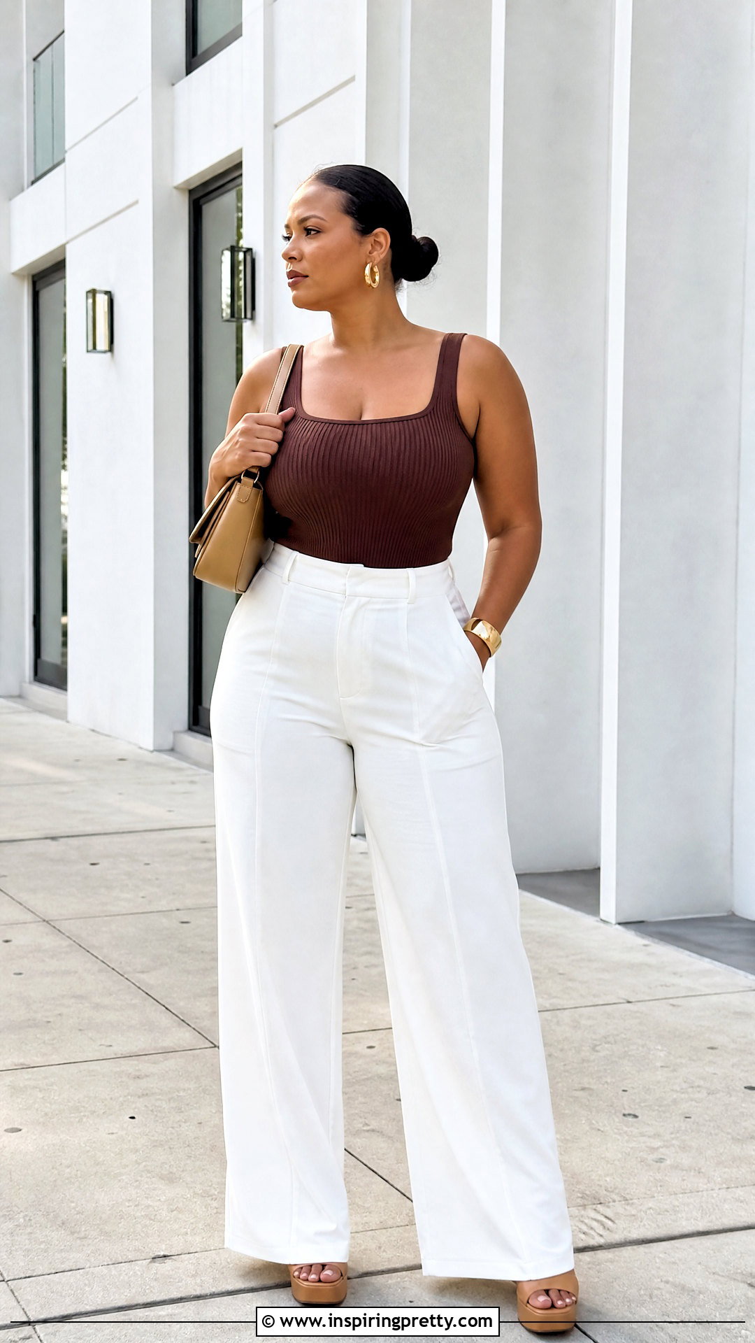 White Pants With a Ribbed Bodysuit - what top to wear with white pants (25 ways)