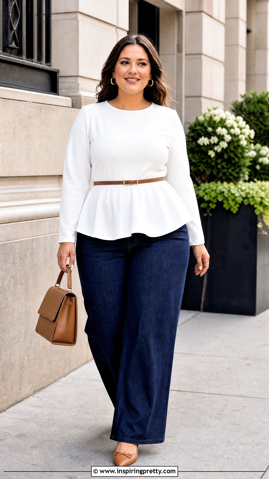 White Peplum Top Outfit With Wide Leg Jeans - 50 trendy tops outfit ideas