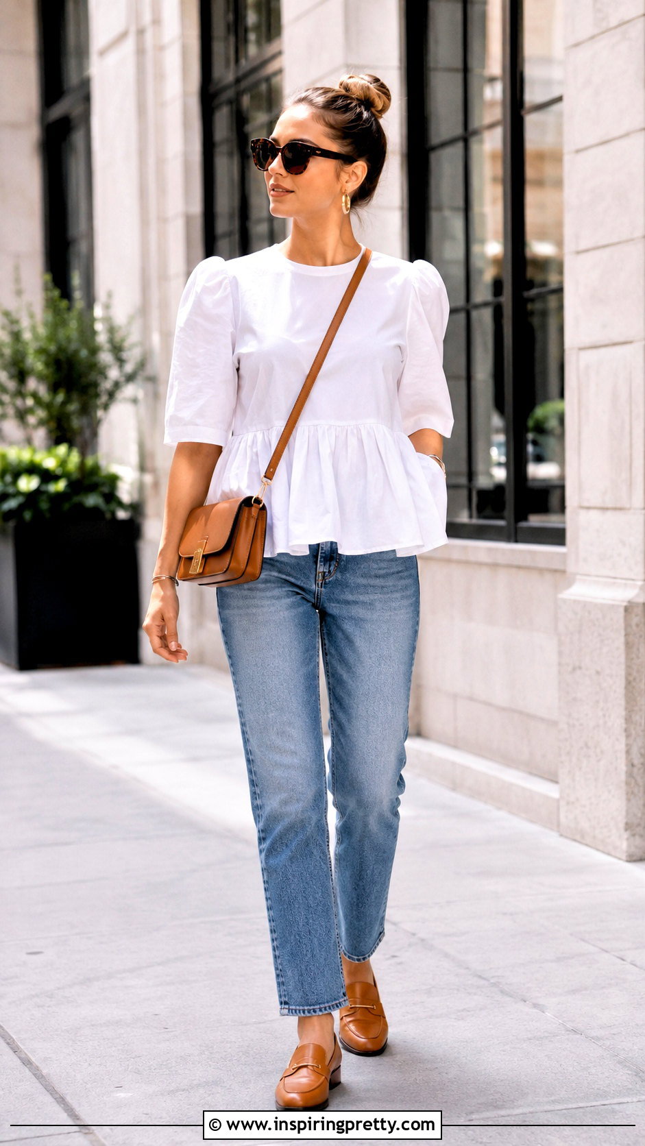 White Peplum Top With Straight Leg Jeans - 50 peplum tops for women