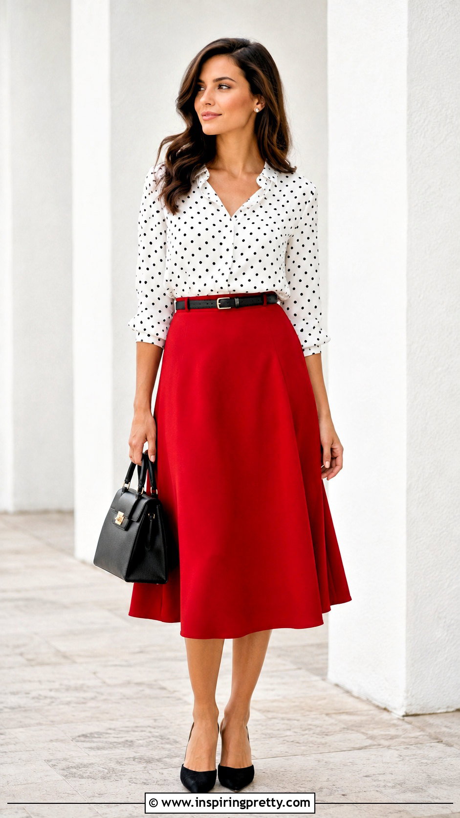 White Polka Dot Top With A Line Skirt - 50 white polka dot top outfit ideas