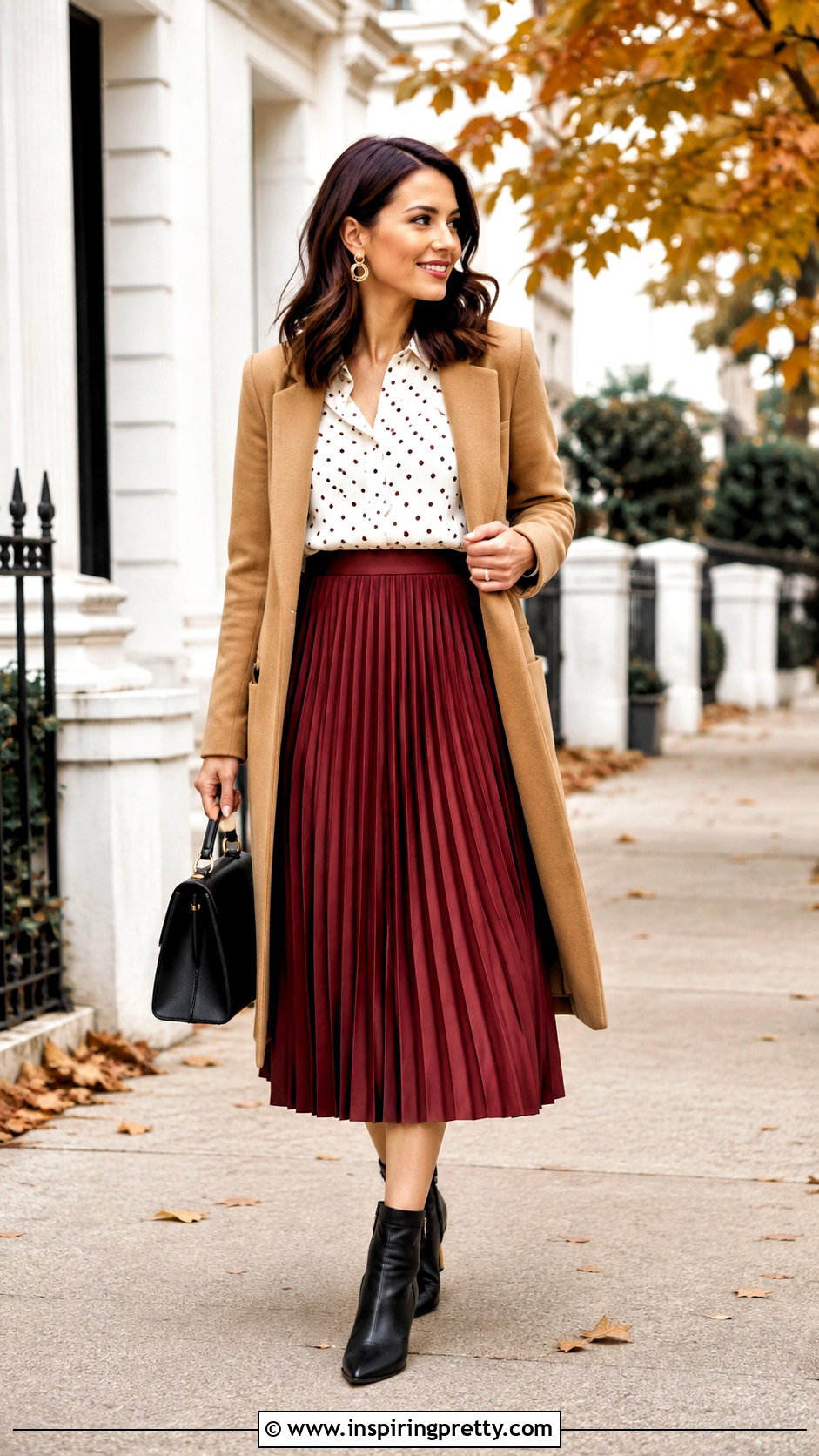 White Polka Dot Top With Burgundy Skirt - 50 white polka dot top outfit ideas