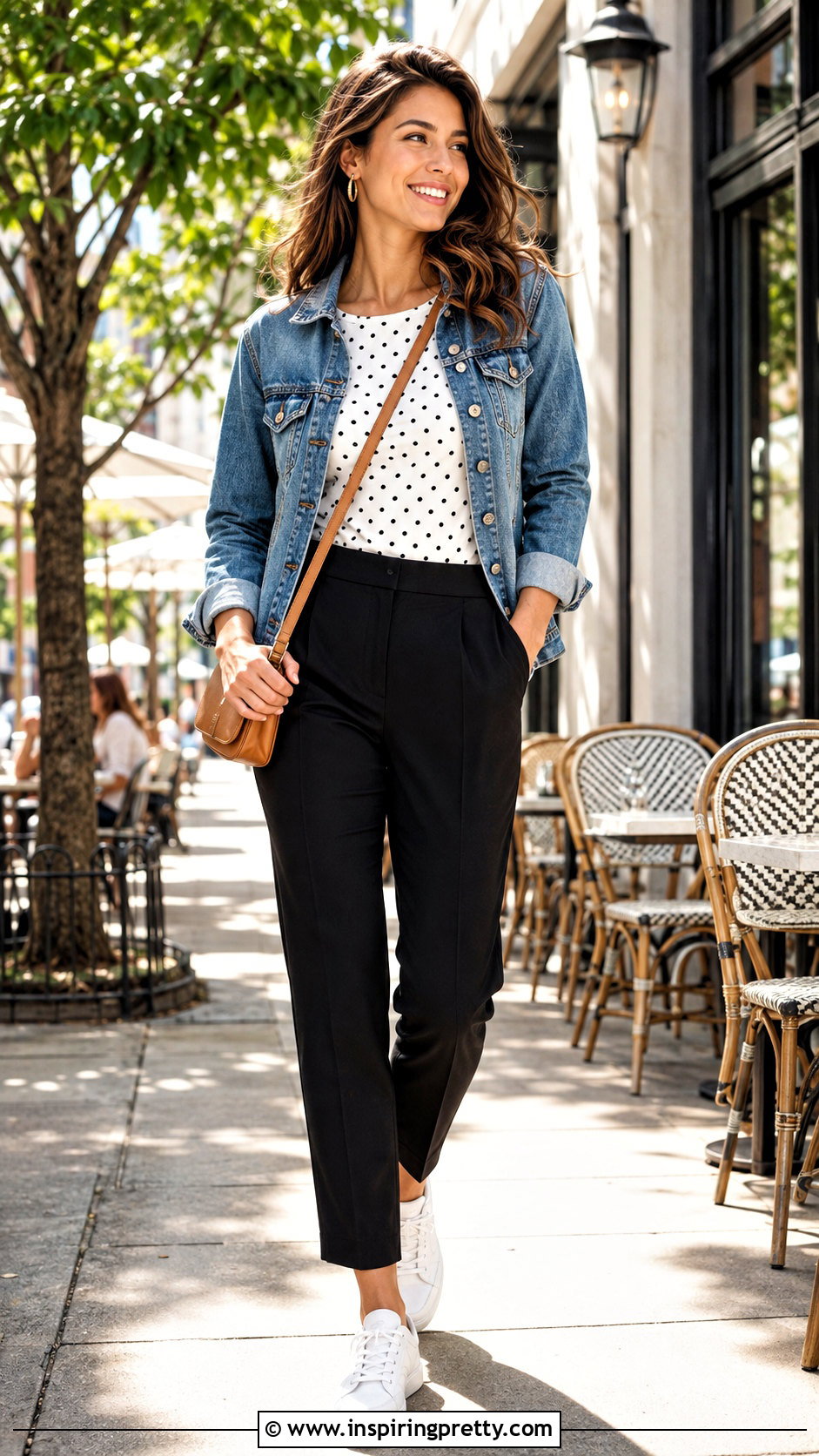 White Polka Dot Top With Denim Jacket - 50 white polka dot top outfit ideas