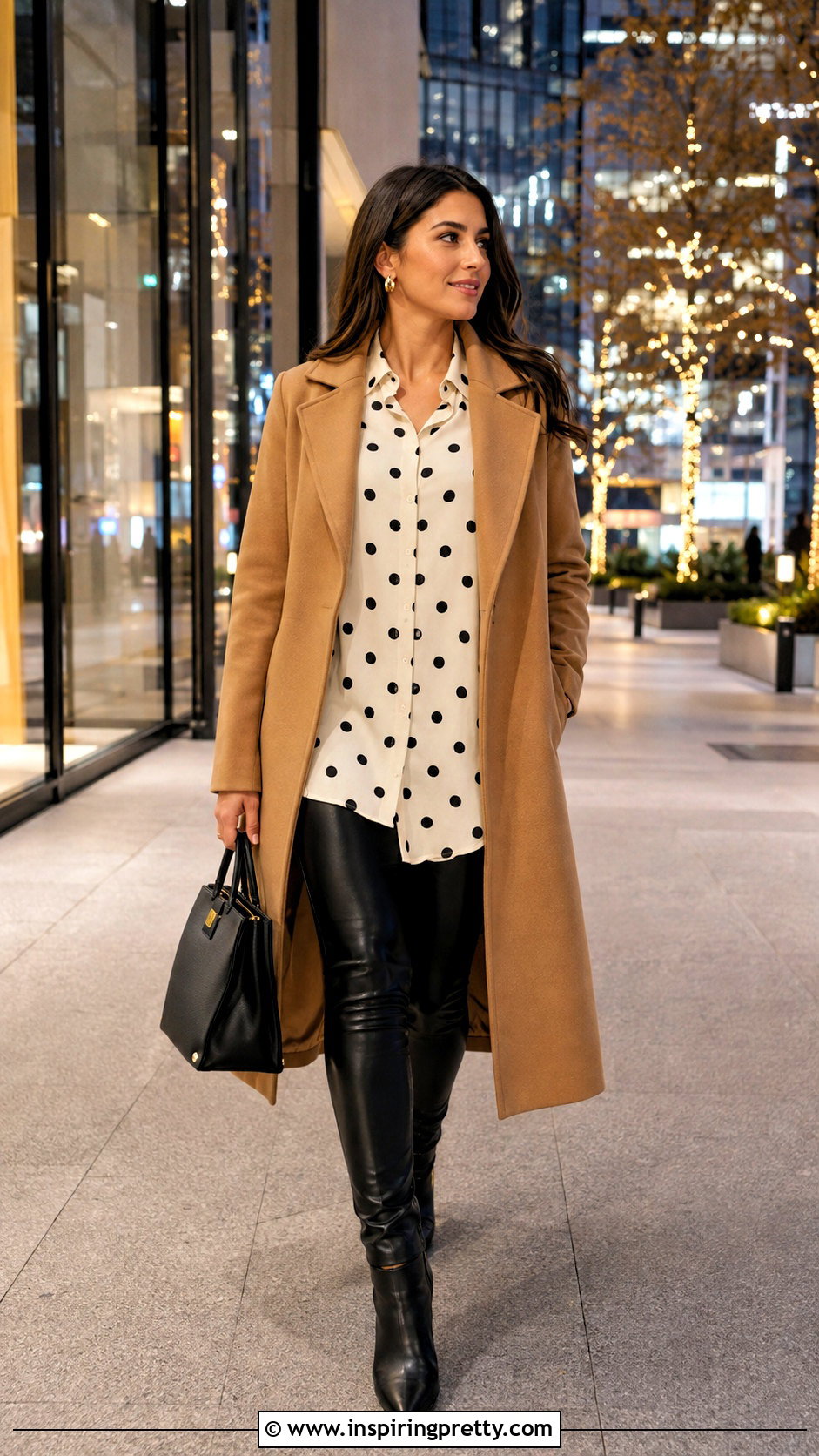White Polka Dot Top With Faux Leather Leggings - 50 white polka dot top outfit ideas