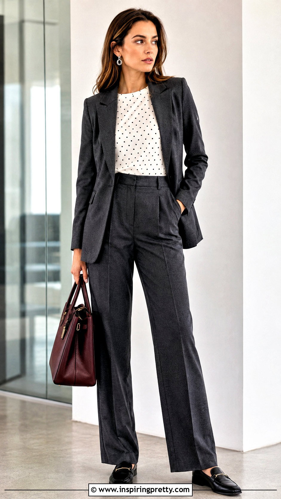 White Polka Dot Top With Gray Pleated Pants - 50 white polka dot top outfit ideas