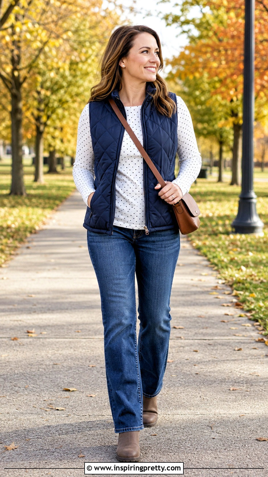 White Polka Dot Top With Quilted Vest - 50 white polka dot top outfit ideas