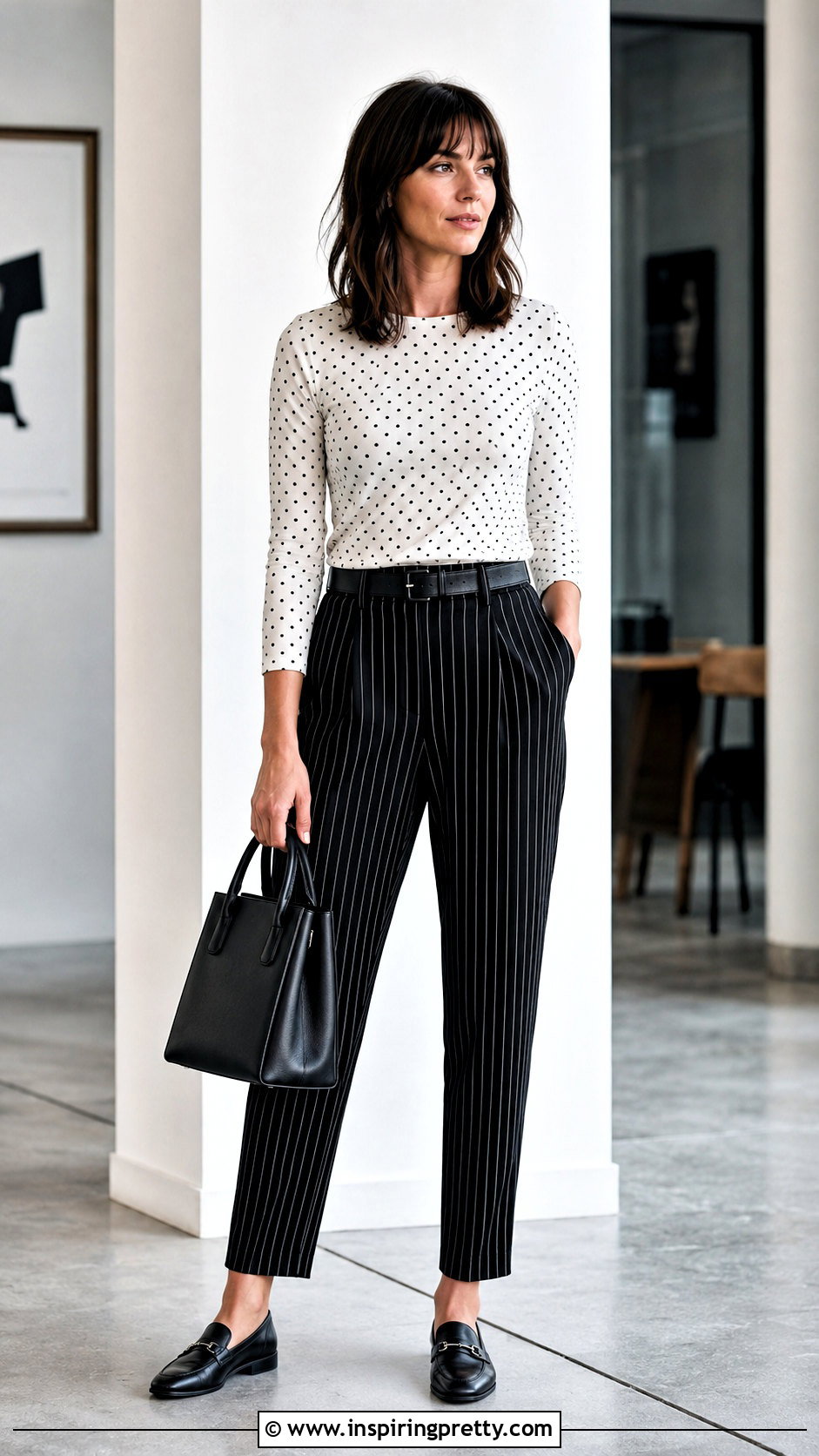 White Polka Dot Top With Striped Pants - 50 white polka dot top outfit ideas