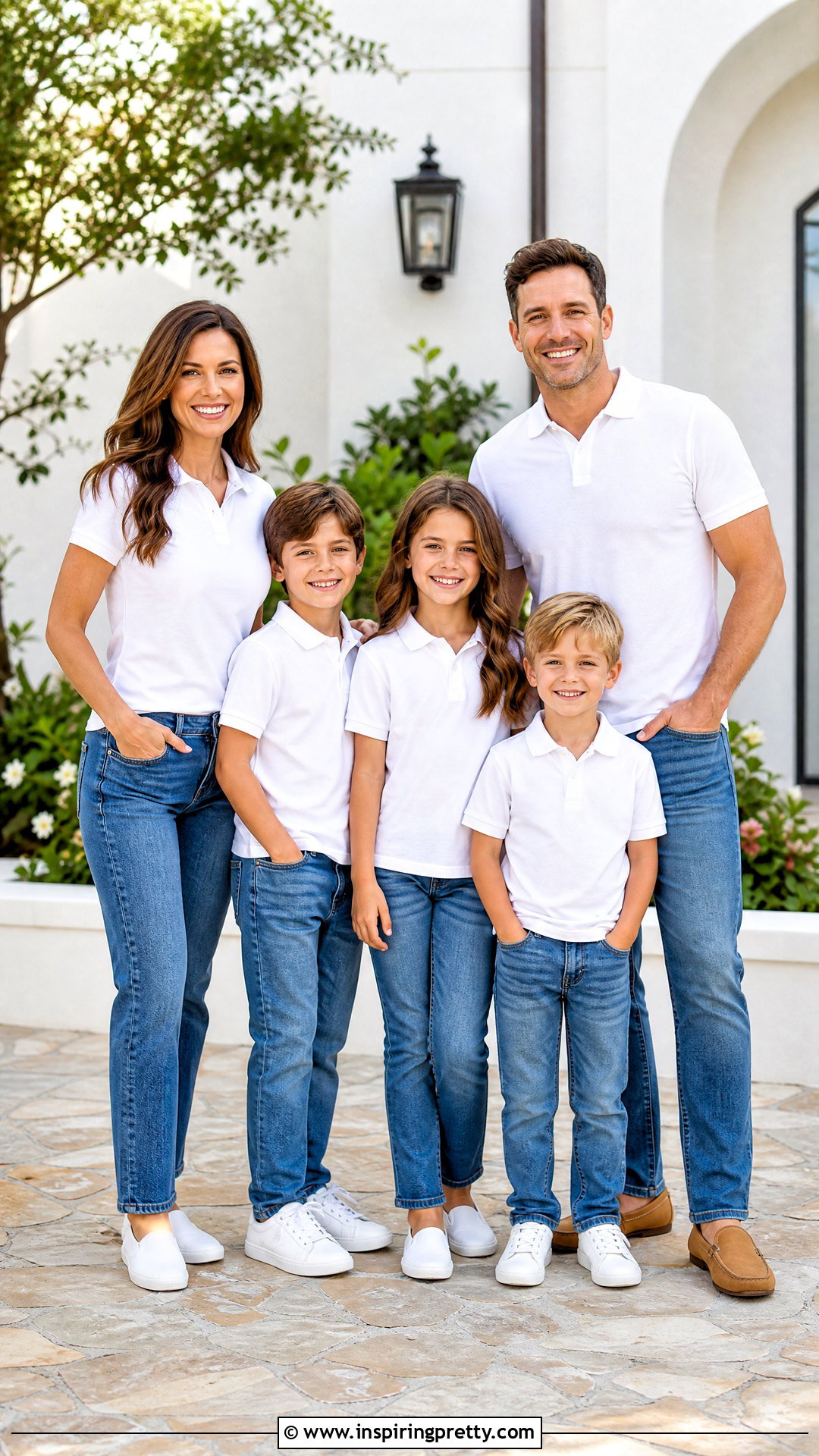 White Polo Shirts And Classic Blue Jeans Family Picture - 25 White Tops And Jeans Family Pictures