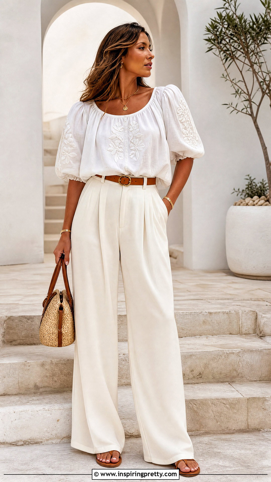 White Puff Sleeve Peasant Top Monochrome Outfit - 25 Puff Sleeve Peasant Top outfit ideas