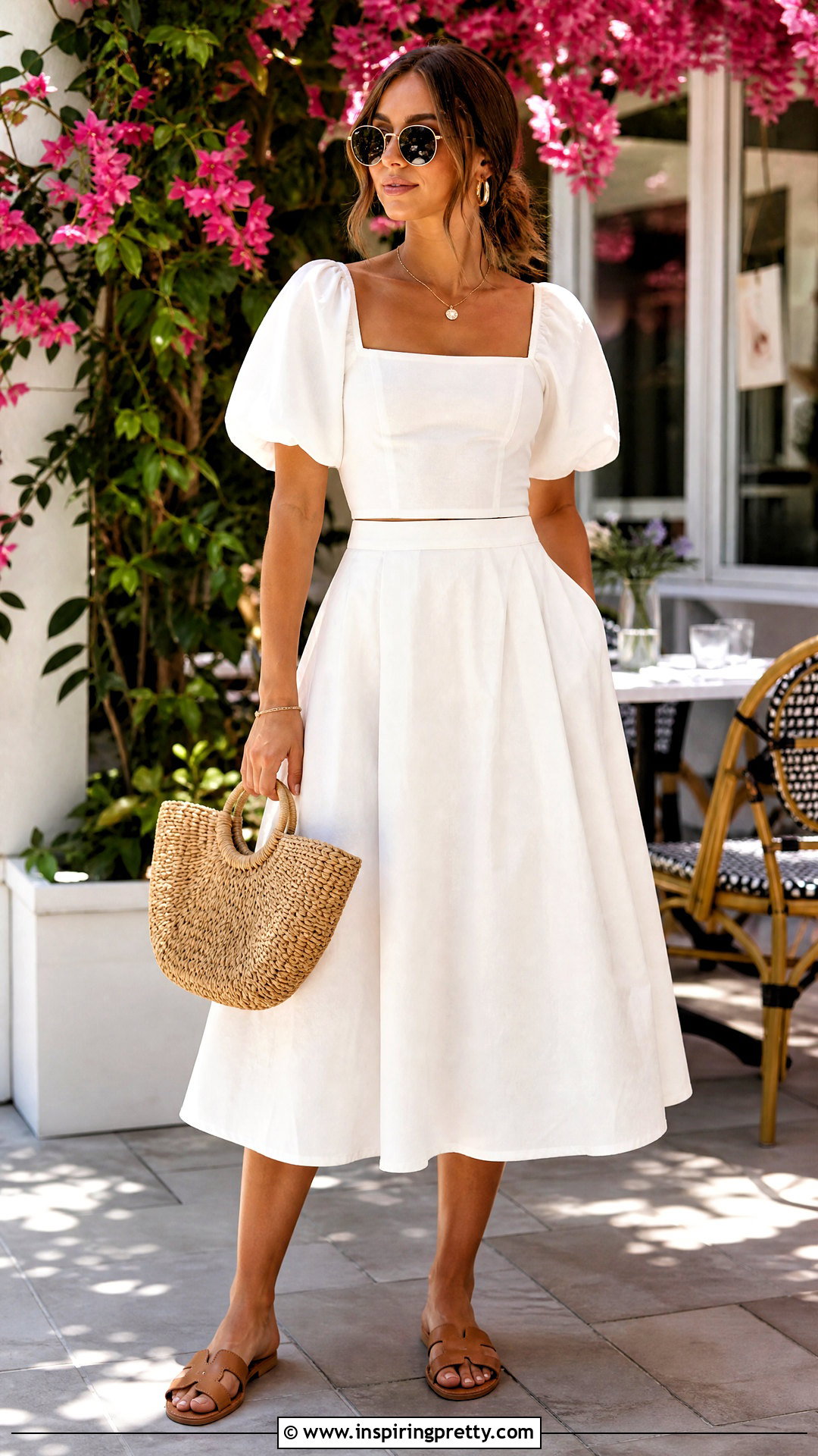 White Puff Sleeve Top And Midi Skirt Set - 20 Puff Sleeve Top And Skirt Set ideas