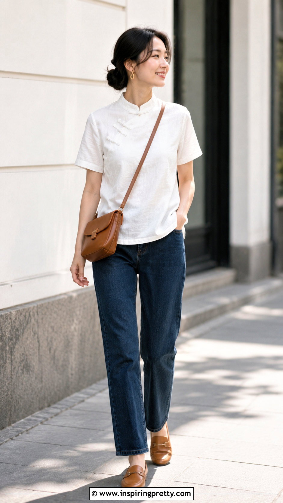 White Qipao Top With Blue Jeans - 50 qipao top outfit ideas