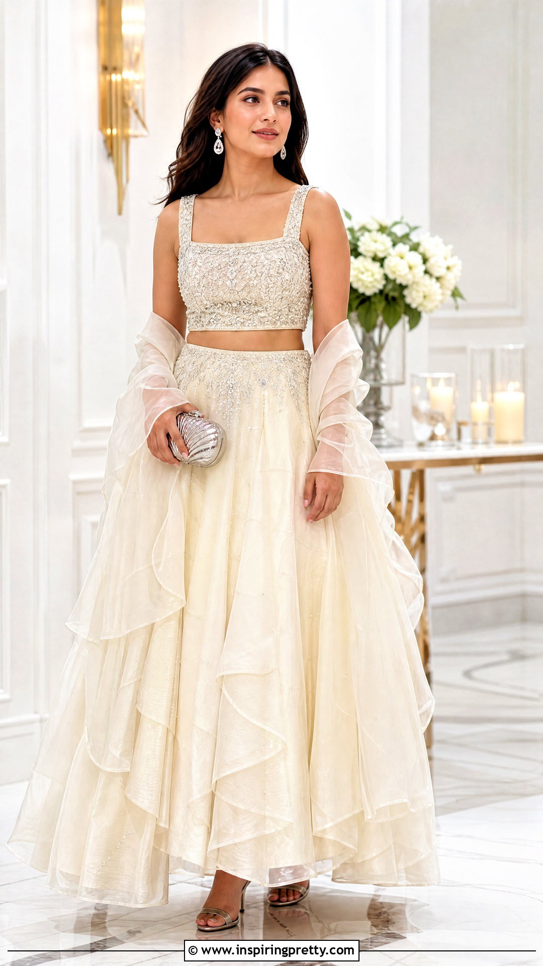 White Reception Crop Top Lehenga - 50 lehenga blouse designs crop tops outfit ideas