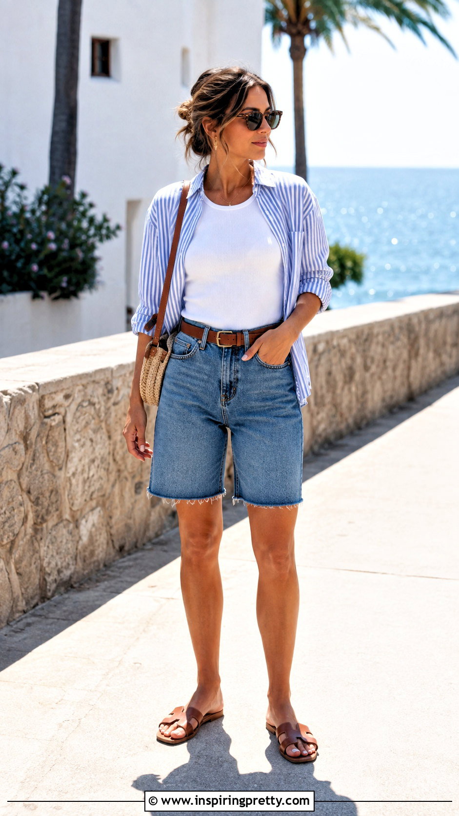 White Ribbed Tank With Denim Shorts - 50 white tops outfit ideas