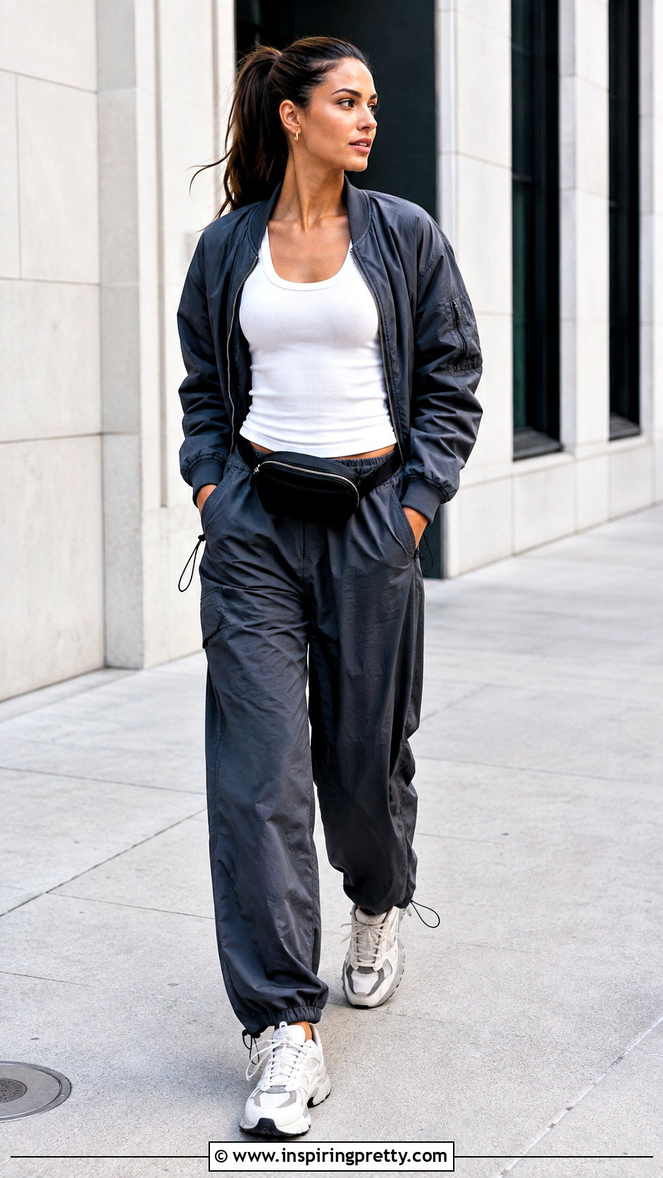 White Ribbed Tank With Parachute Pants - 50 white top fits