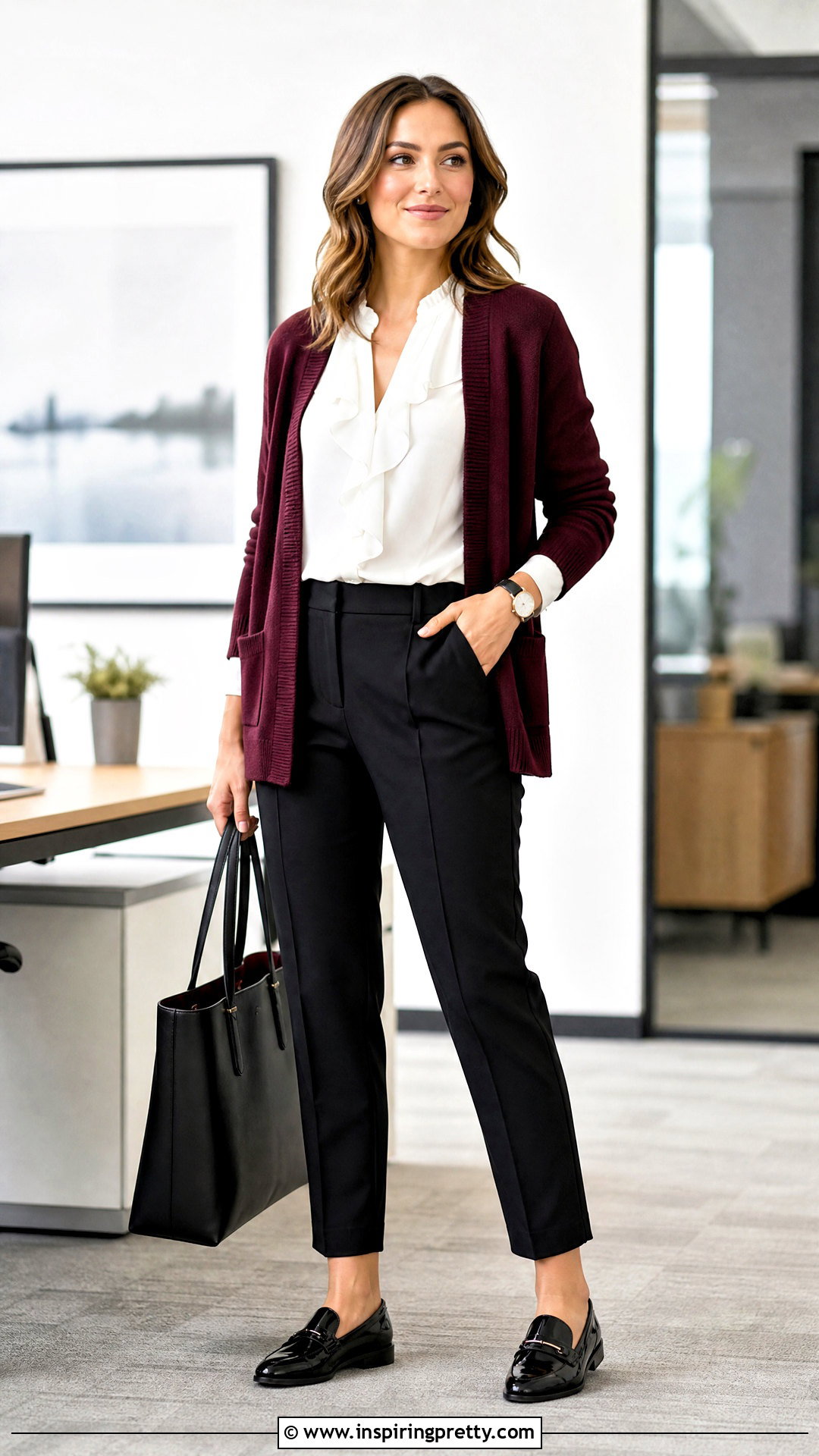 White Ruffle Top With A Cardigan And Trousers - 50 white ruffle top outfit ideas