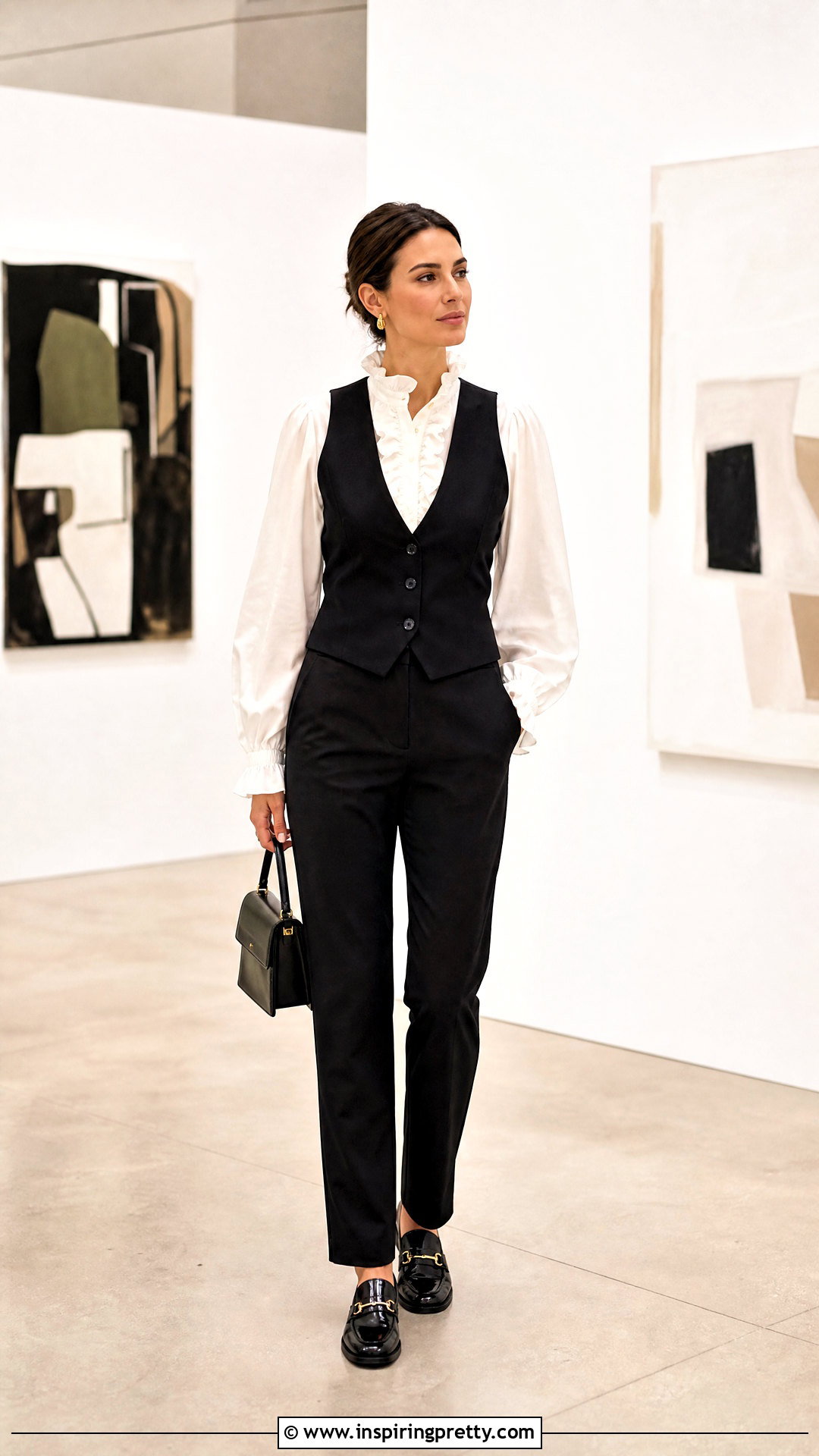 White Ruffle Top With A Vest And Trousers - 50 white ruffle top outfit ideas