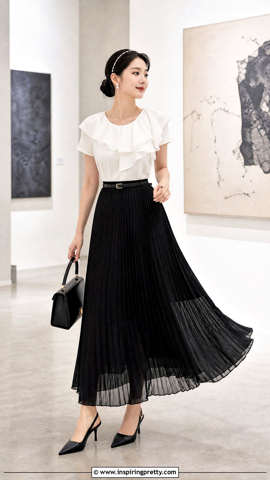 White Ruffle Top With Black Pleated Maxi Skirt - 25 blair waldorf white ruffle top outfit ideas