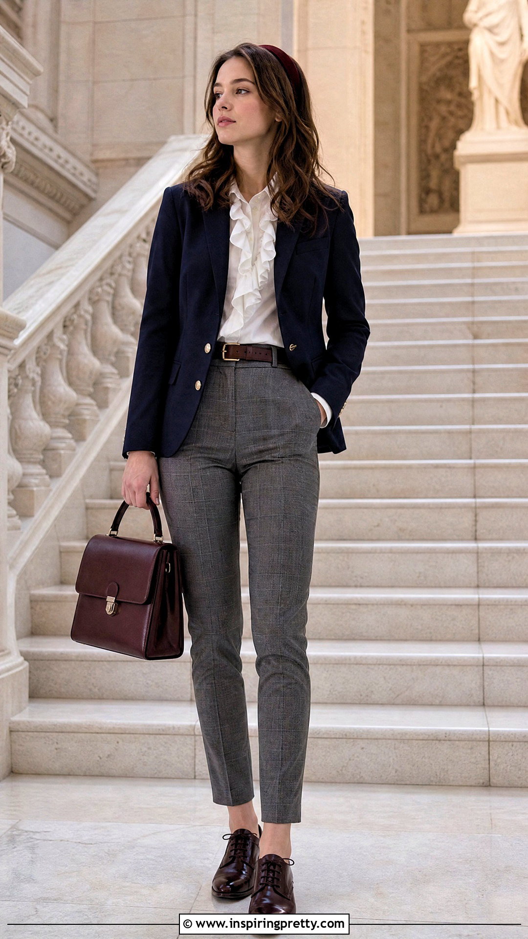 White Ruffle Top With Checked Trousers And Oxfords - 25 blair waldorf white ruffle top outfit ideas