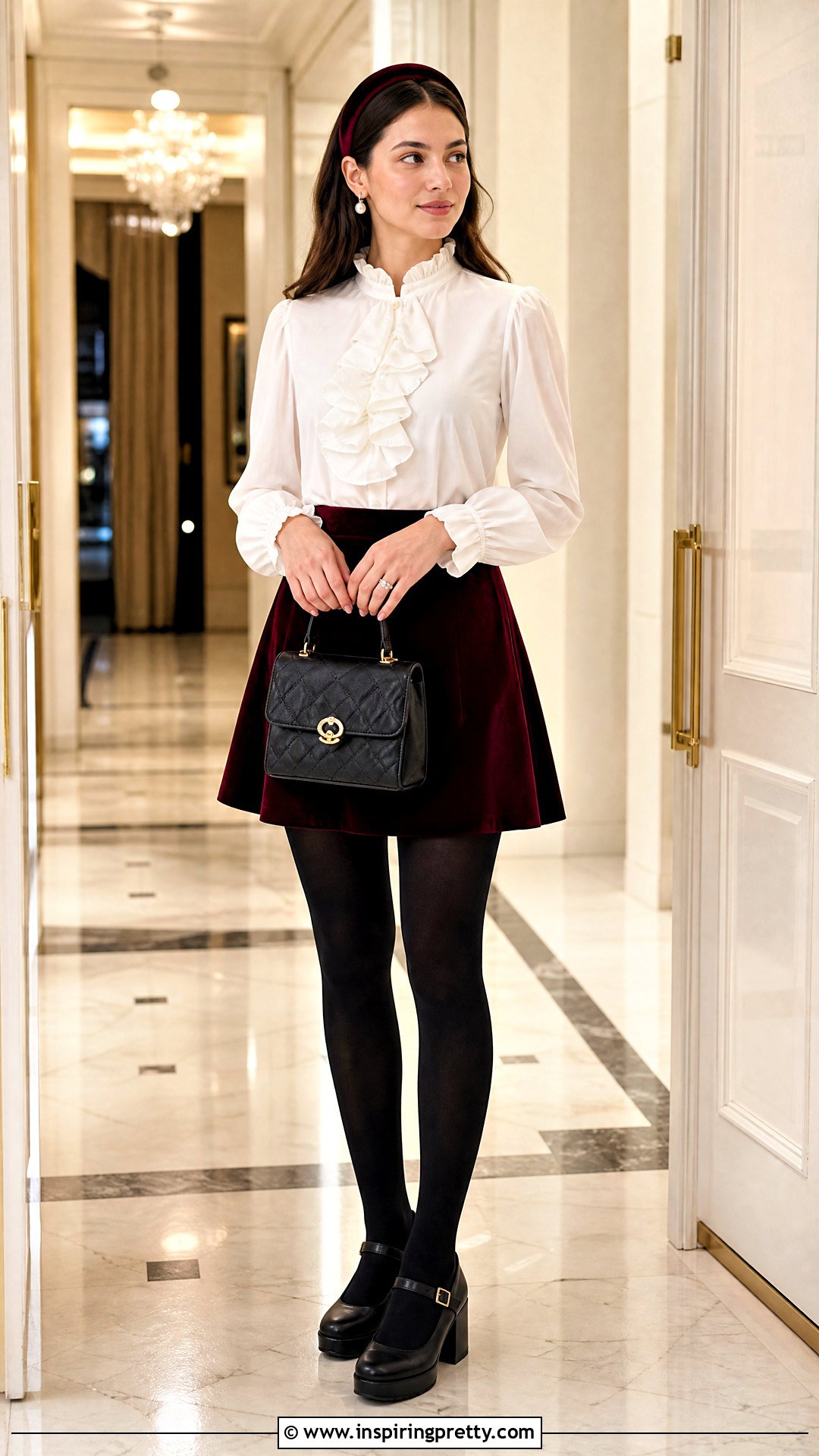 White Ruffle Top With Velvet Mini Skirt - 25 blair waldorf white ruffle top outfit ideas