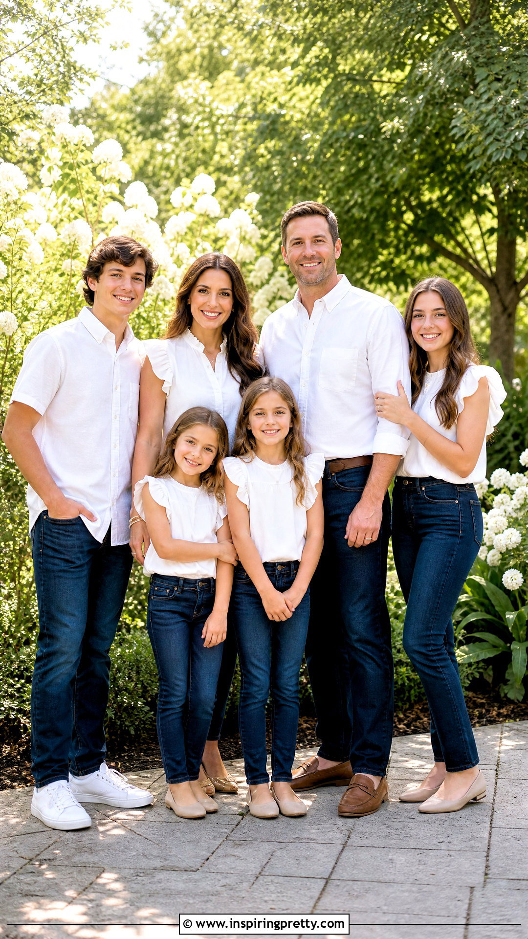 White Ruffle Tops And Clean Blue Jeans Family Picture - 25 White Tops And Jeans Family Pictures