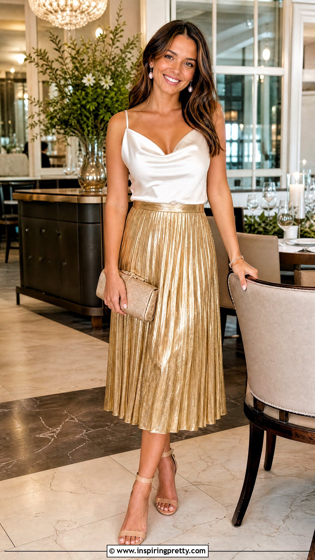 White Satin Birthday Top With Gold Skirt - 50 birthday tops for women