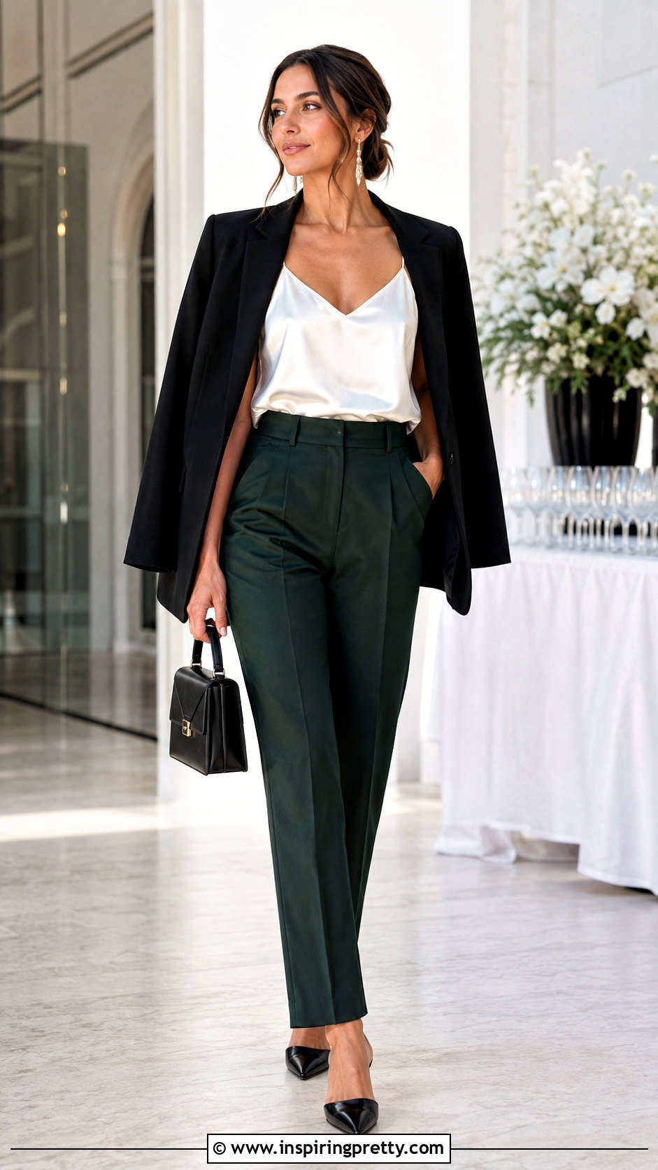 White Satin Cami Top With Trousers - 50 white cami top outfit ideas
