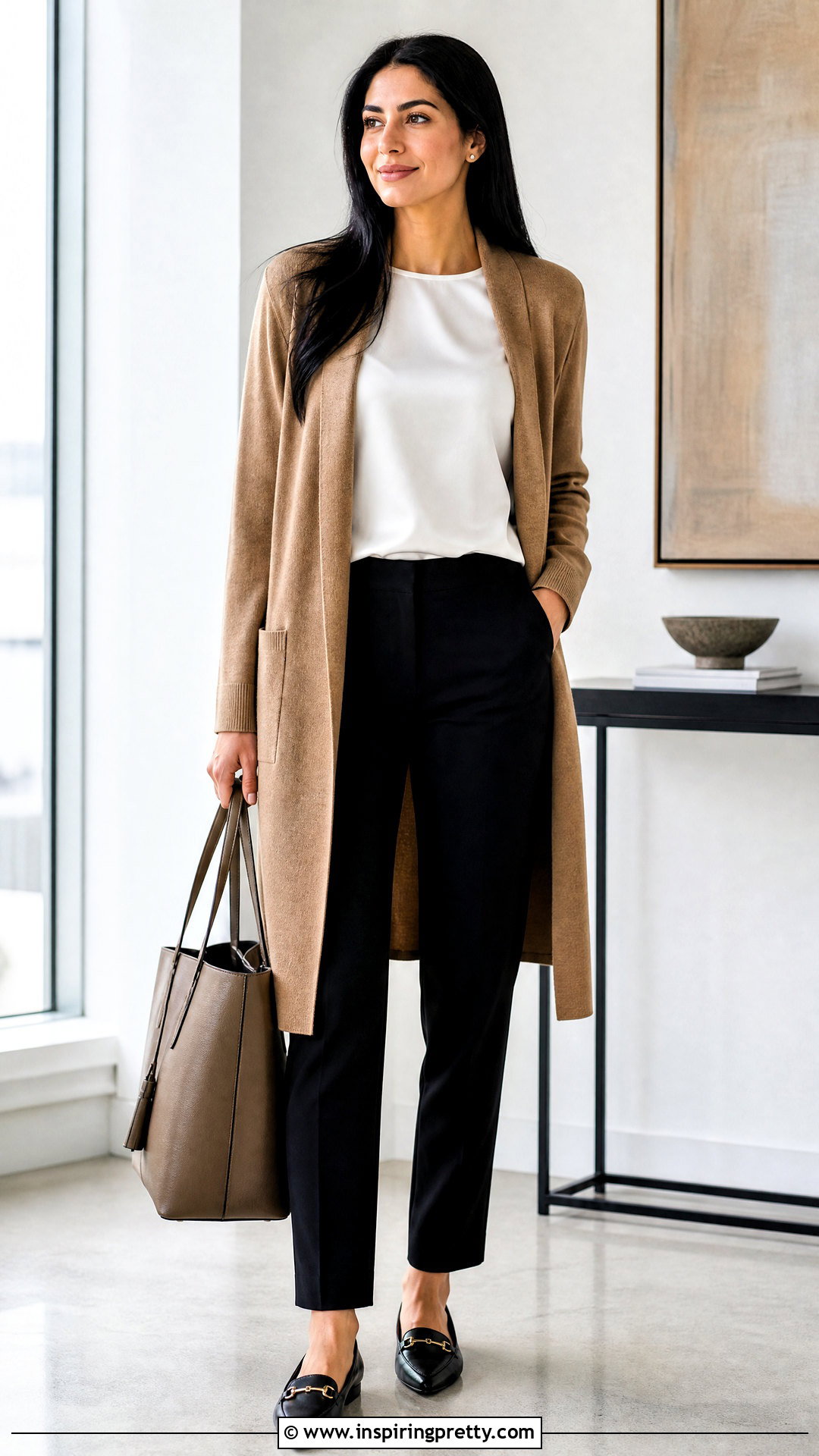 White Satin Top With Long Cardigan And Trousers - 50 white satin top outfit ideas