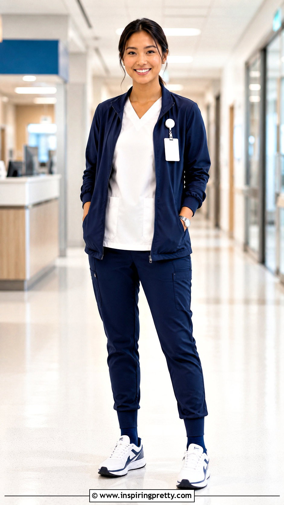 White Scrub Top And Navy Pants Outfit - 20 Nurse Scrub Tops outfit ideas