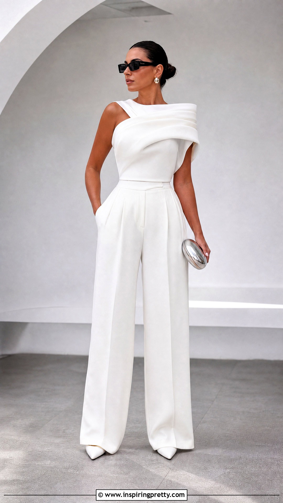 White Sculpted Top With Matching Pants - 20 kim kardashian white top outfit ideas