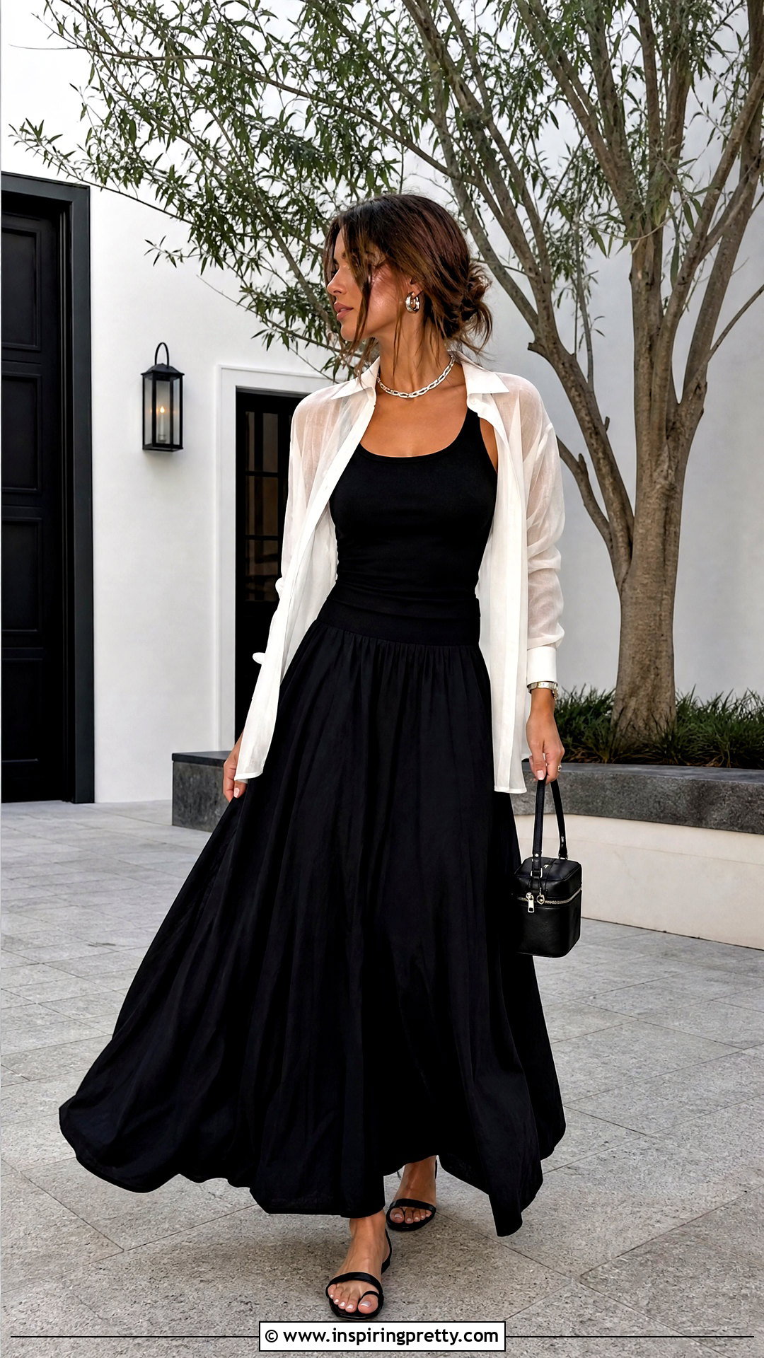 White Sheer Top With Black Maxi Skirt - 50 white sheer top outfit ideas