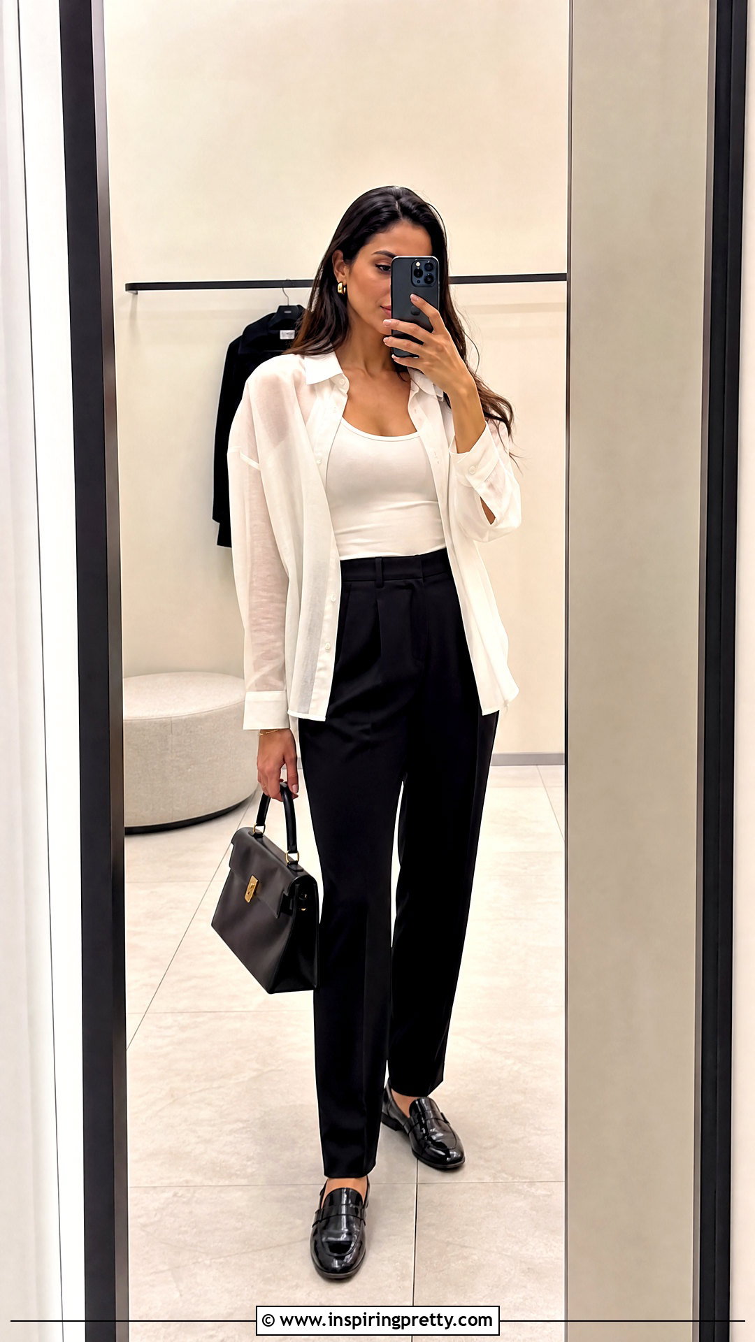 White Sheer Top With Black Trousers Selfie - 25 Sheer Top Selfie ideas