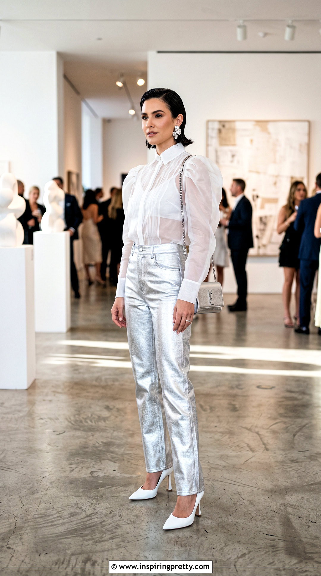 White Sheer Top With Silver Pants - 50 white sheer top outfit ideas