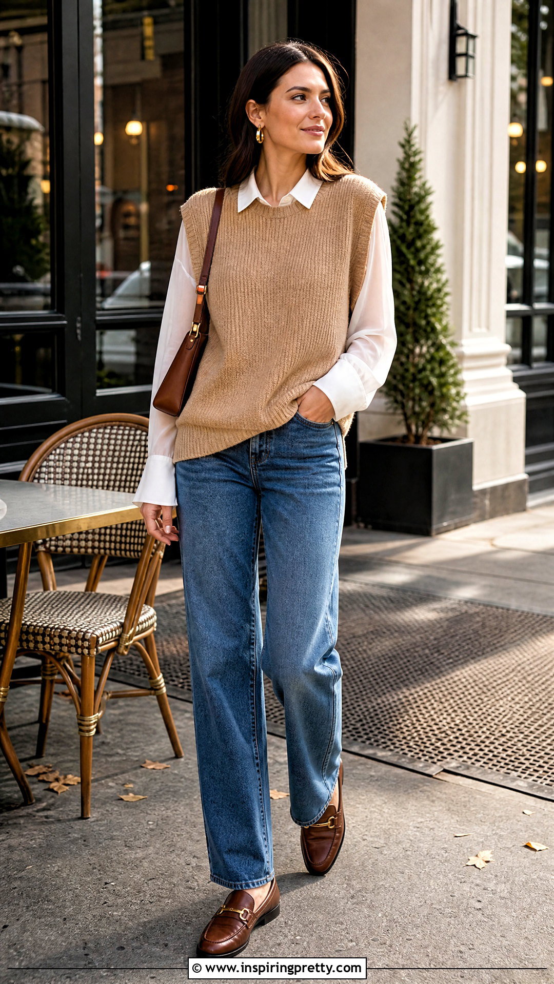 White Sheer Top With Sweater Vest And Jeans - 50 white sheer top outfit ideas