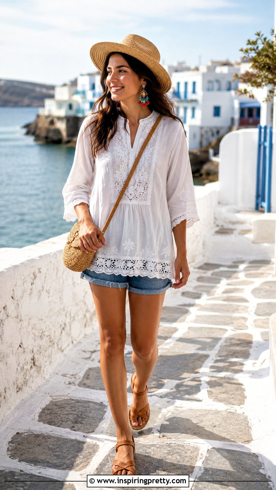 White Short Kurti With Denim Shorts - 50 short kurti top outfit ideas