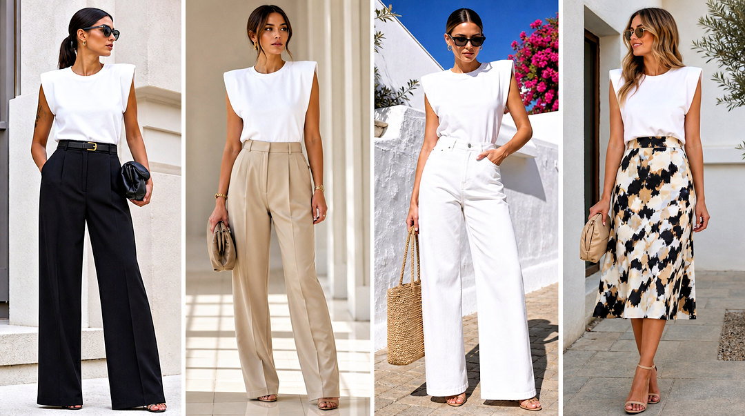 25 White Shoulder Pad Top Outfit Ideas for Polished Work Looks