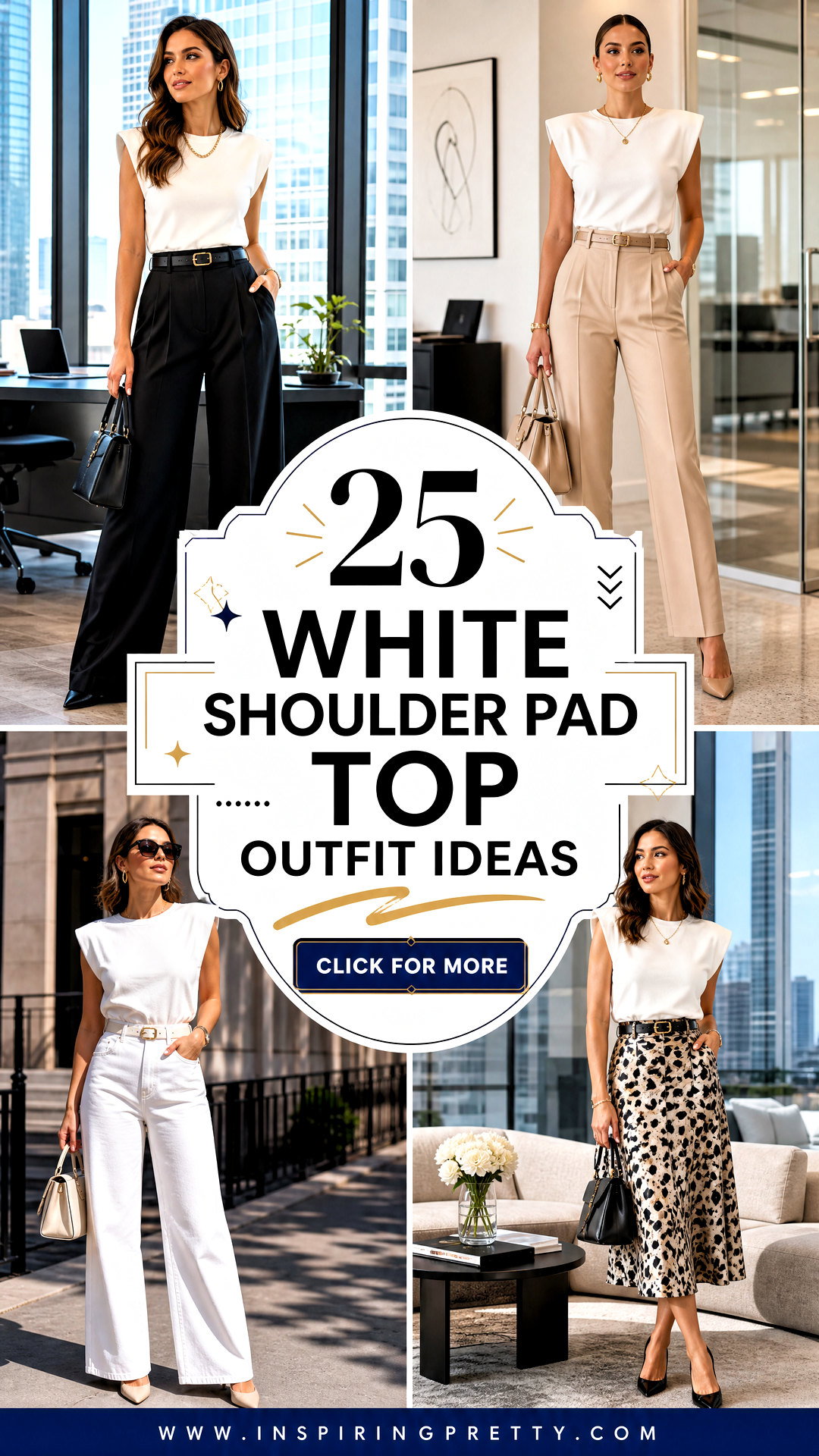 25 White Shoulder Pad Top Outfit Ideas for Polished Work Looks - 25 White Shoulder Pad Top Outfit Ideas for Polished Work Looks