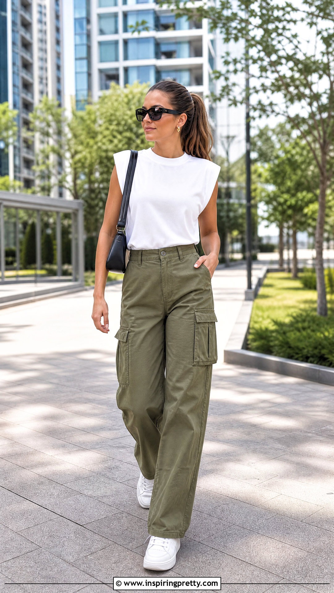 White Shoulder Pad Top With Cargo Pants - 25 White Shoulder Pad Top Outfit ideas