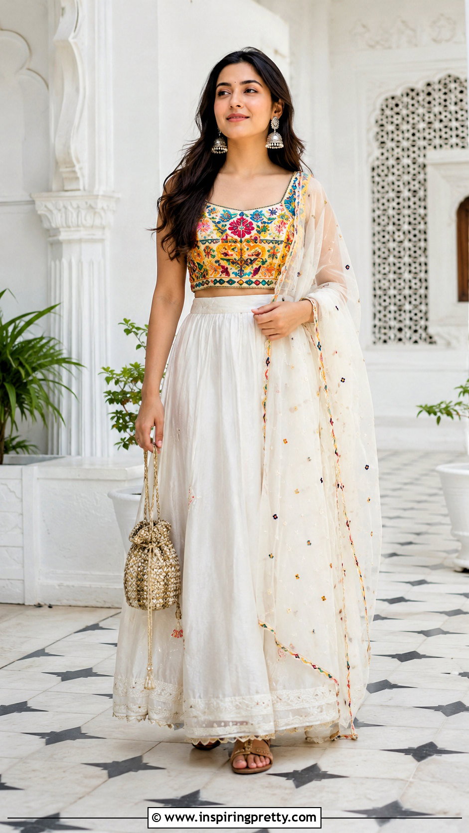 White Skirt And Colorful Top Indian Outfit - 50 skirt and top indian outfits